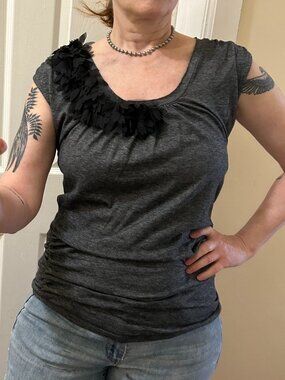 Olivia Moon Embellished Ruched V Neck Tank Top